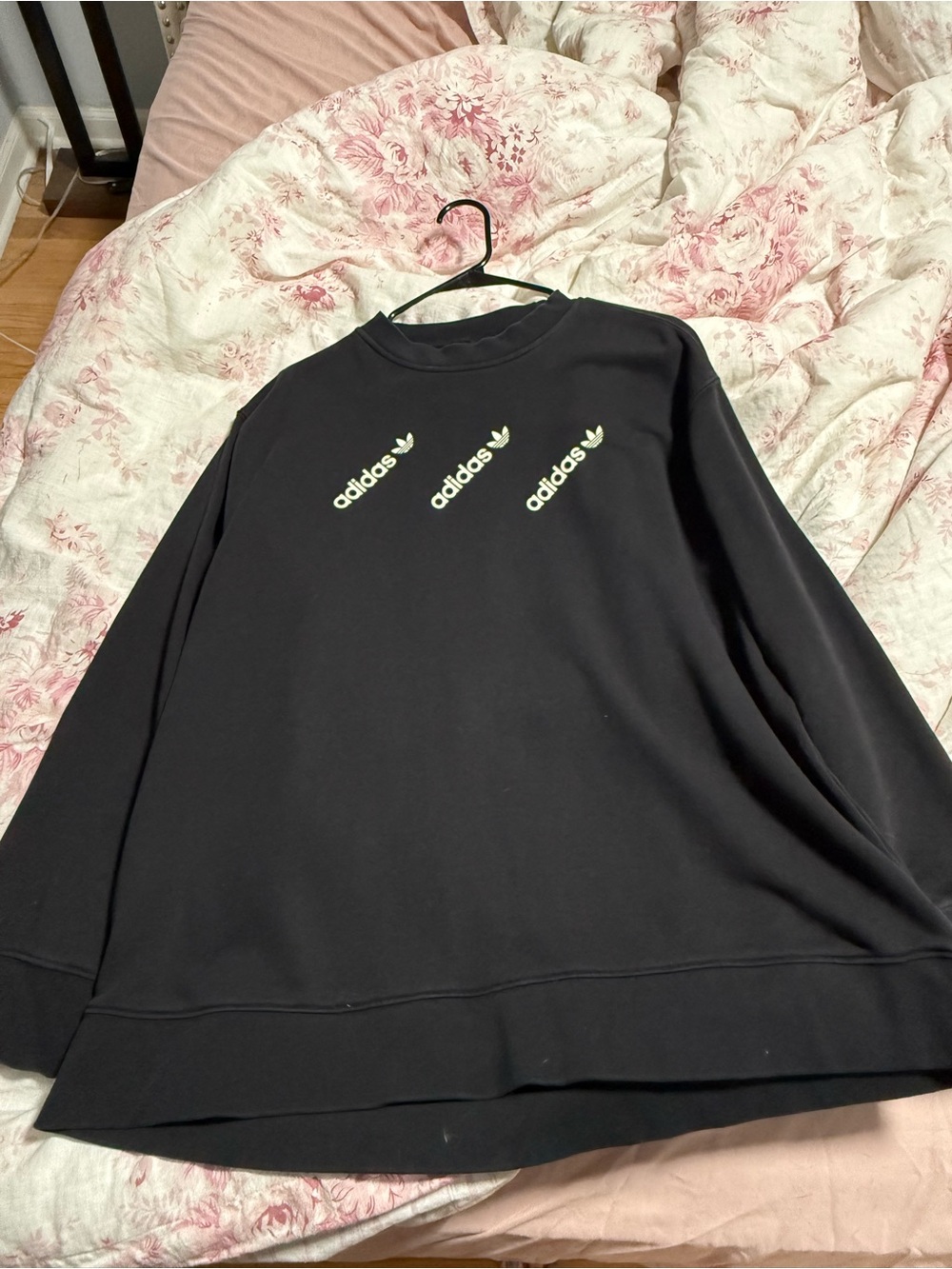 adidas Black Crewneck Sweatshirt with Triple Trefoil Logos